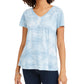 Style & Co Women's Tie-Dyed Linen-Blend Top Blue Size Small
