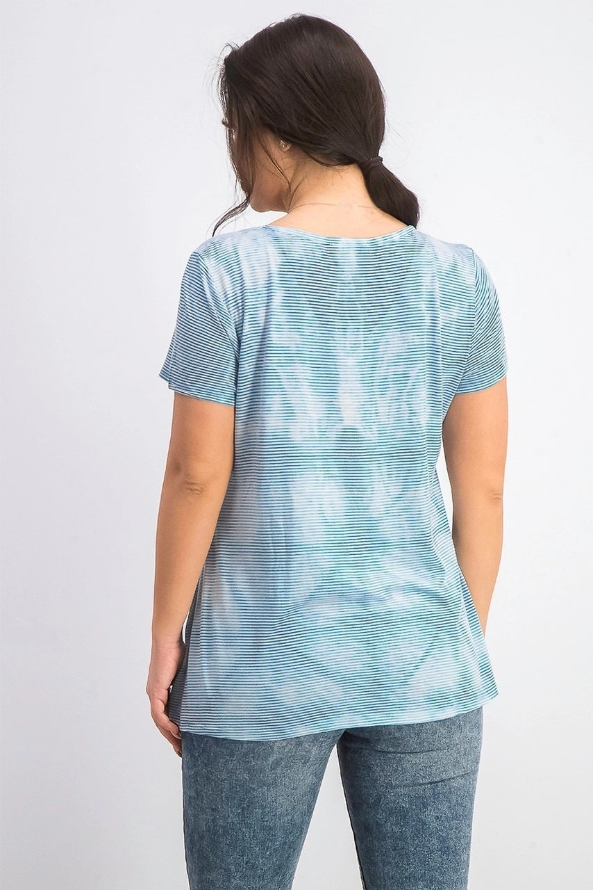 Style & Co Women's Tie-Dyed Linen-Blend Top Blue Size Small