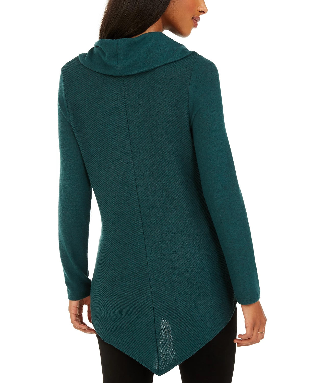 BCX Junior's Textured Cowlneck V Hem Sweater Green Size Small
