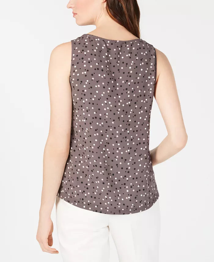 Anne Klein Women's Sleeveless Polka Dot Blouse Dark Gray Size Large