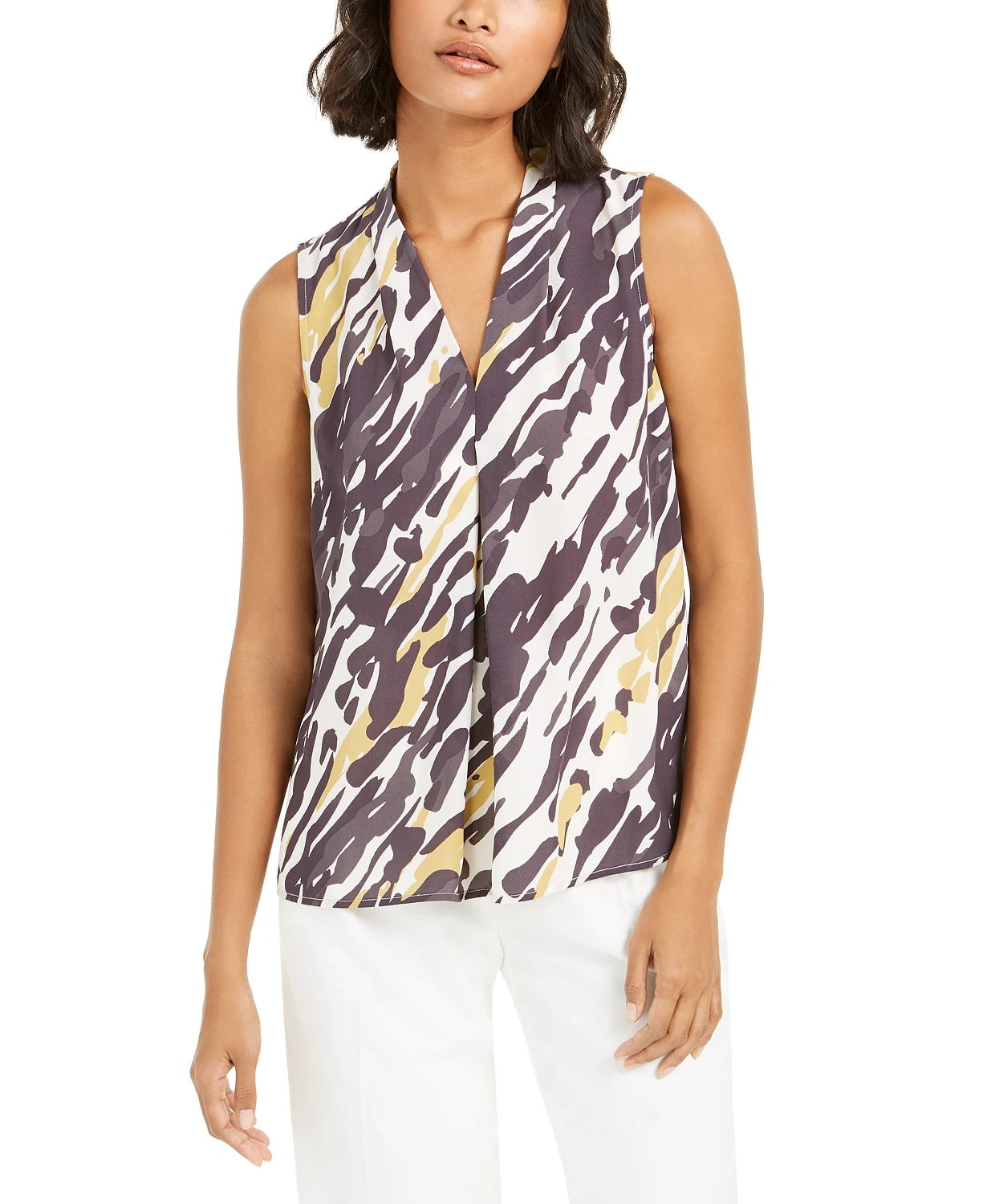 Bar III Women's Abstract Animal-Print V-Neck Blouse Black Size Medium