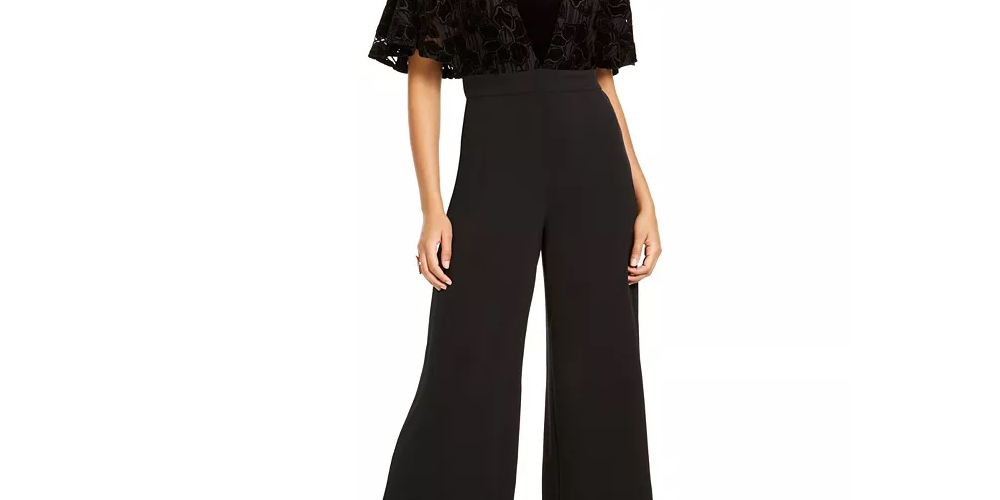 Thalia Sodi Women's Lace Mesh Surplice Jumpsuit Black Size XX-Large