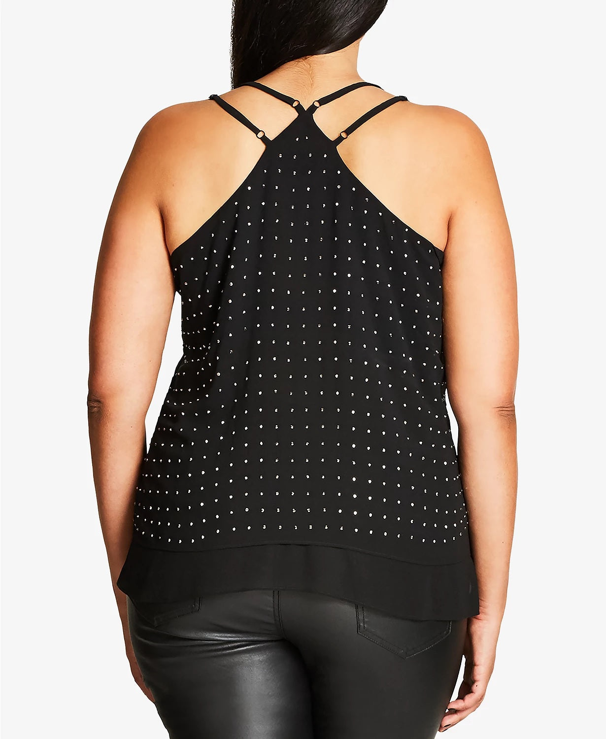 City Chic Women's Trendy Plus Size Strappy Metallic Stud Tank Top Black Size 20W