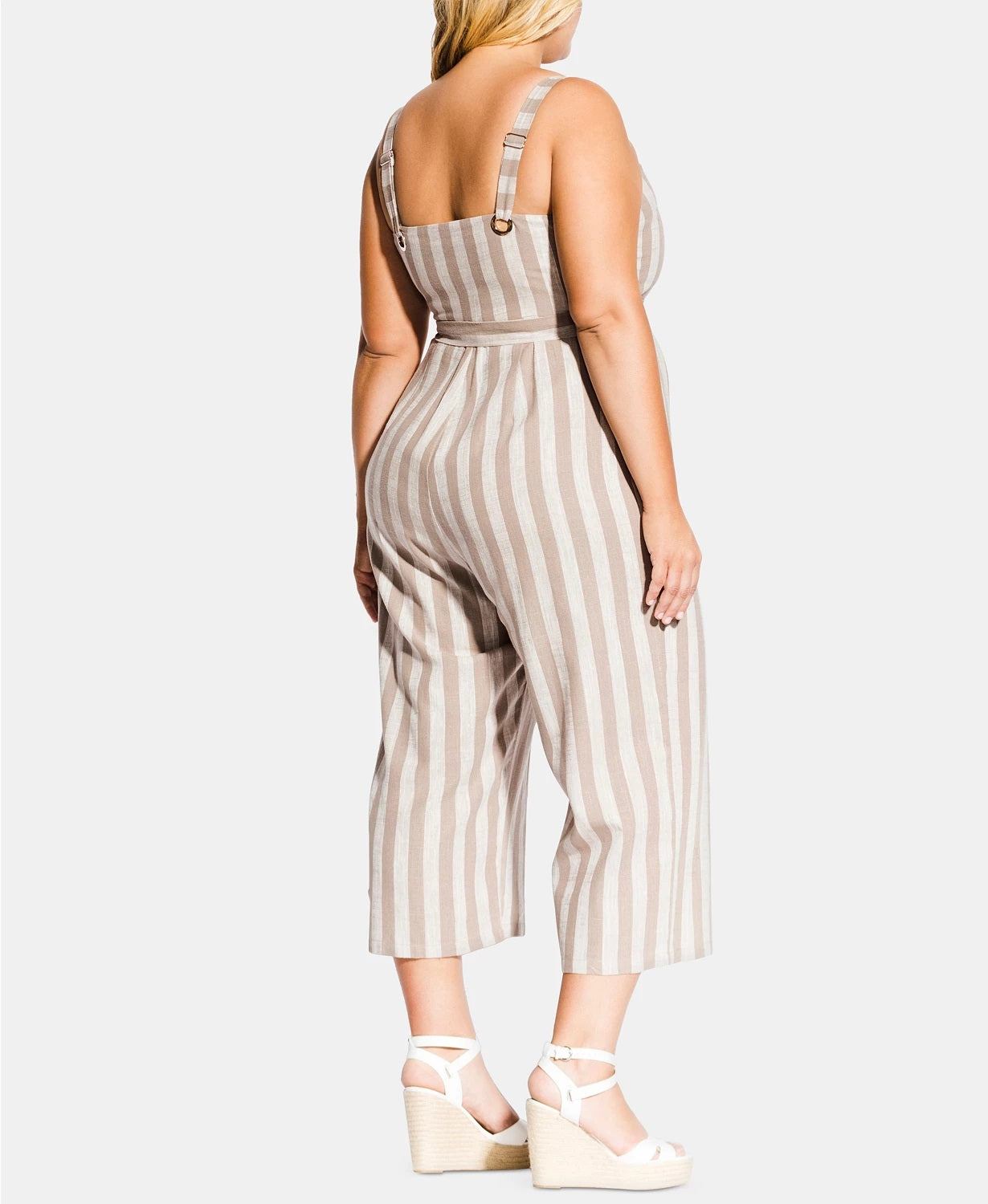 City Chic Women's Trendy Carmine Striped Cropped Jumpsuit White Size 18W
