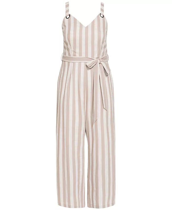 City Chic Women's Trendy Carmine Striped Cropped Jumpsuit White Size 18W