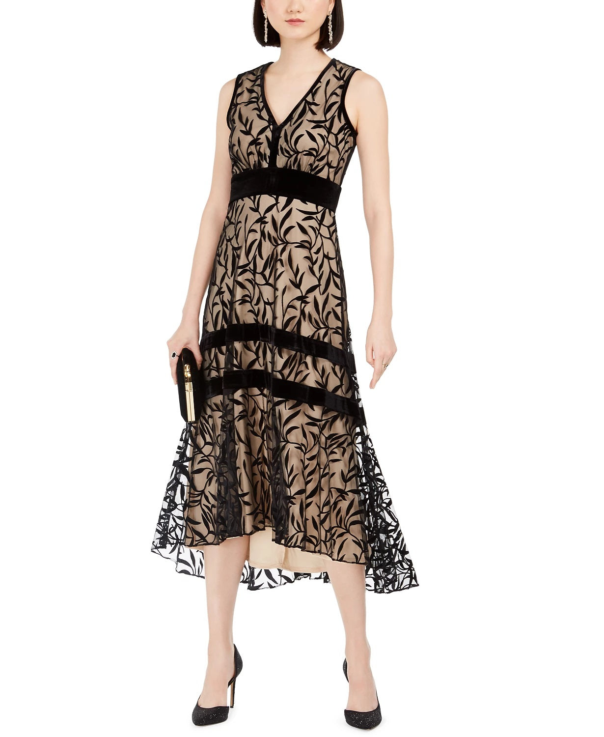 Taylor Women's V-Neck Velvet-Flocked Maxi Dress Black Size 8