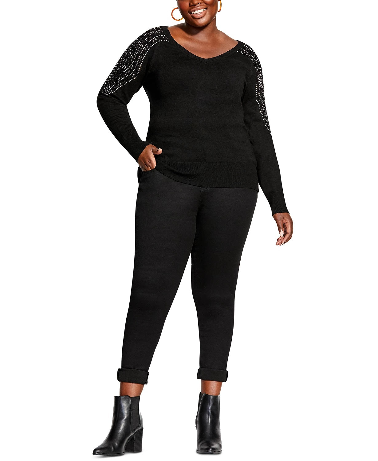 City Chic Women's Trendy Plus Dream Shoulder Sweater Black Size 24W