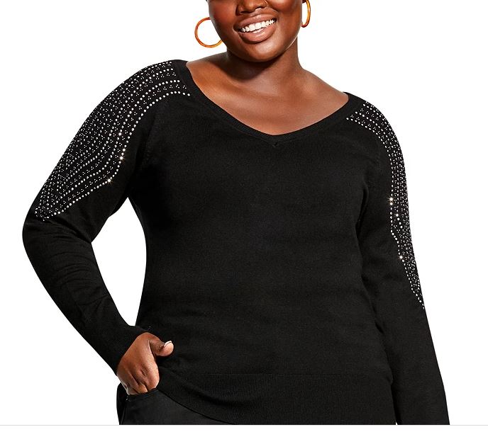 City Chic Women's Trendy Plus Dream Shoulder Sweater Black Size 24W