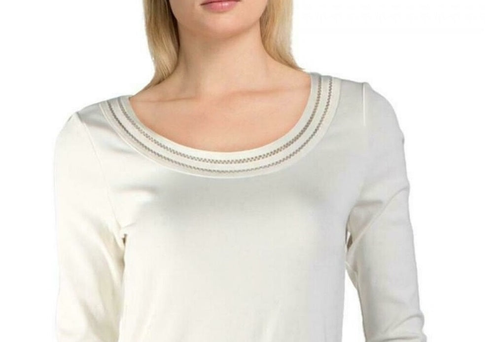 Ralph LaurenWomen's Ivory 3/4 Sleeve Scoop Neck Top Natural Size Large