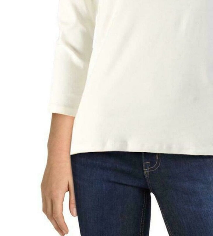 Ralph LaurenWomen's Ivory 3/4 Sleeve Scoop Neck Top Natural Size Large