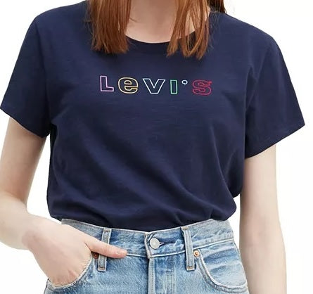 Levi's Women's Cotton Rainbow Logo Graphic T-Shirt Navy Size Large
