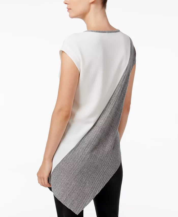 Bar III Women's Bar Basics Colorblock Asymmetrical Top Multi White Size Small