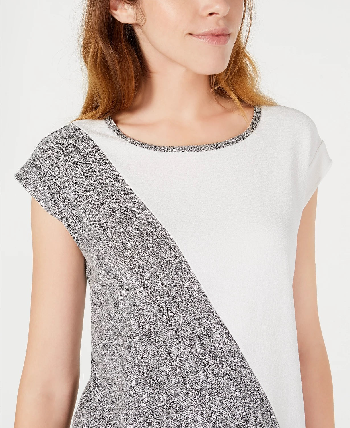 Bar III Women's Bar Basics Colorblock Asymmetrical Top Multi White Size Small