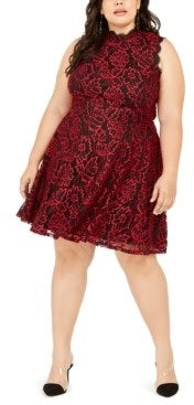 City Studios Junior's Plus Lace Fit & Flare Dress Red Size 24W