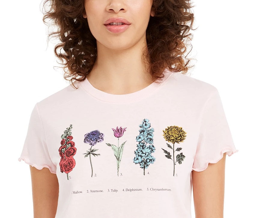 Love Tribe Juniors' Botanical Graphic T-Shirt Pink Size Medium