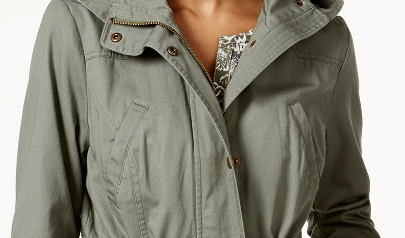 Style & Co Women's Cotton Hooded Utility Jacket Green Size X-Small