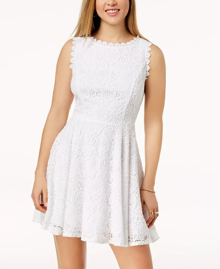 City Studios Juniors' Lace Fit & Flare Dress Red Size 11