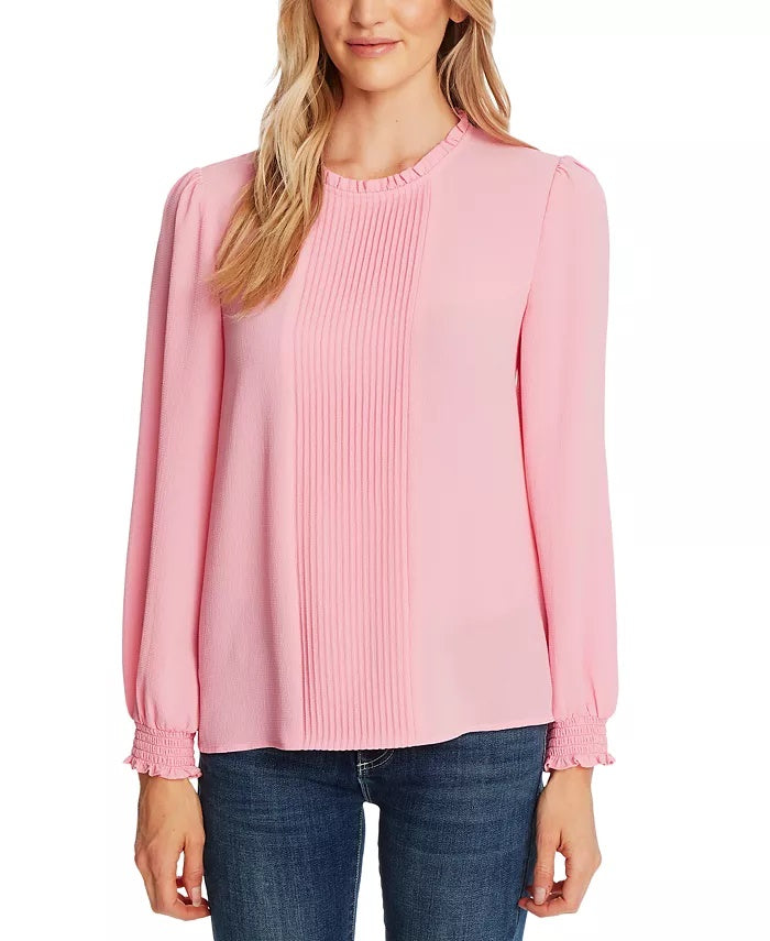 CeCe Women's Pintucked Smock Cuff Chiffon Top Pink Size X-Large