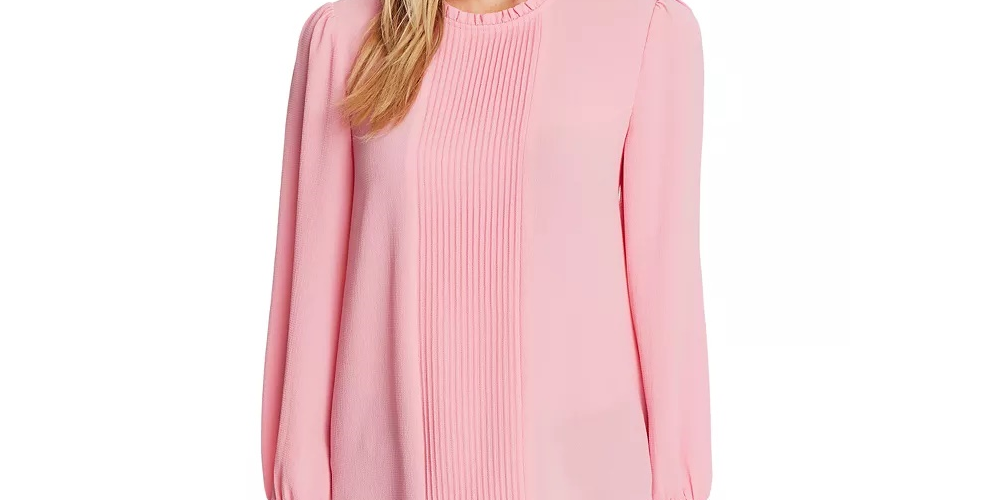CeCe Women's Pintucked Smock Cuff Chiffon Top Pink Size X-Large