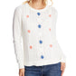 CeCe Women's Embroidered Cable Knit Sweater White Natural Size Large