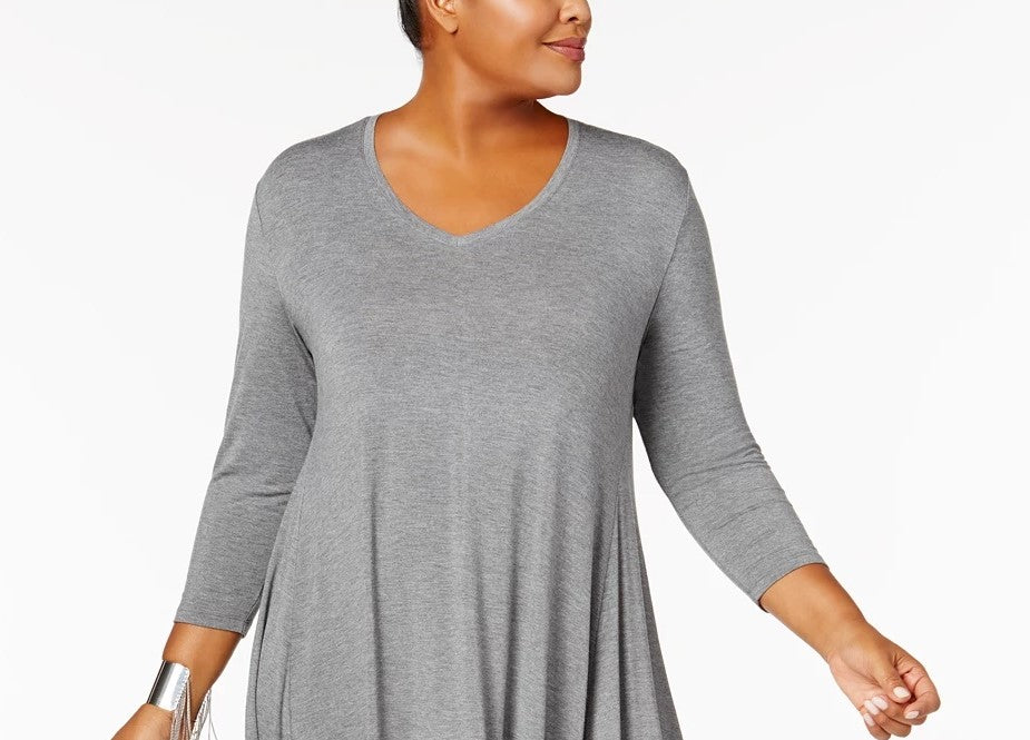Style & Co Women's Plus Size V-Neck A-Line Swing Dress Gray Size 1X
