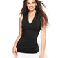 Inc International Concepts Women's Ruched V-Neck Top Black Size Extra Small