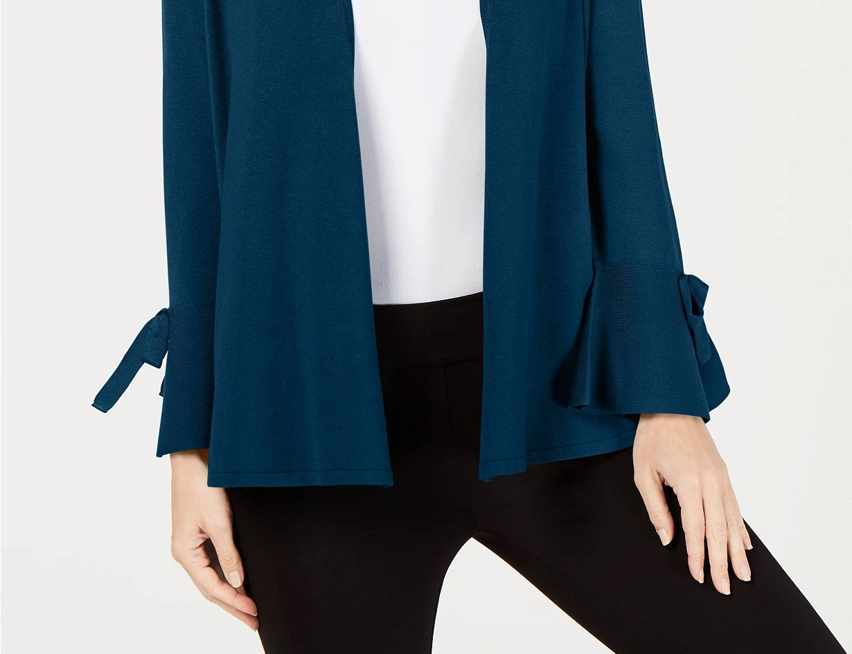 Alfani Women's Petite Tie-Sleeve Cardigan Dark Green Size Petite Medium