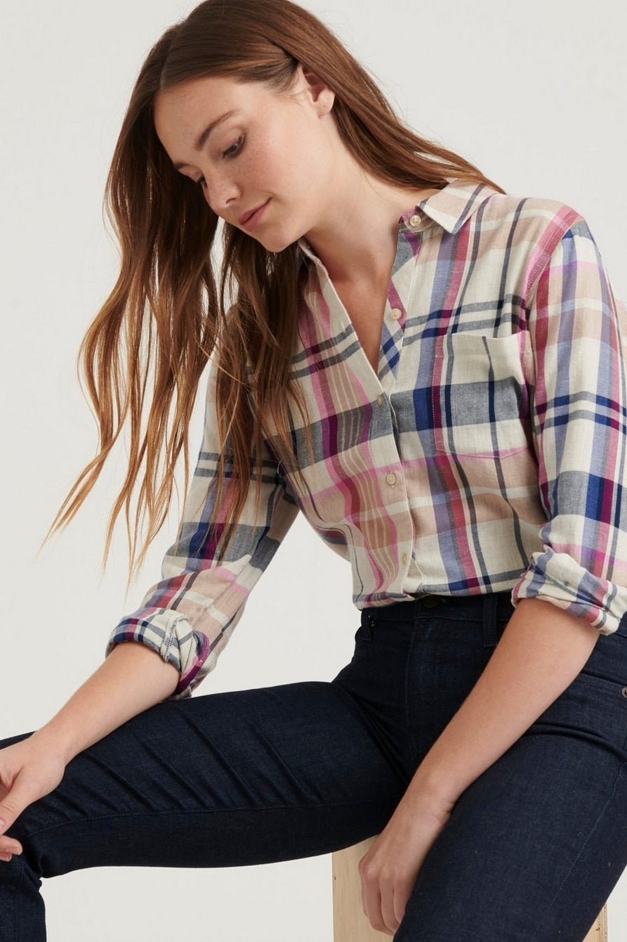 Lucky Brand Women's Classic One-Pocket Plaid Shirt White Size Small
