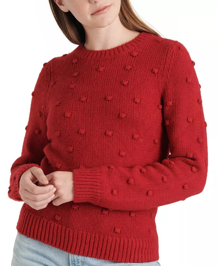 Lucky Brand Women's Bobble Stitch Crewneck Cotton Blend Sweater Red Size S