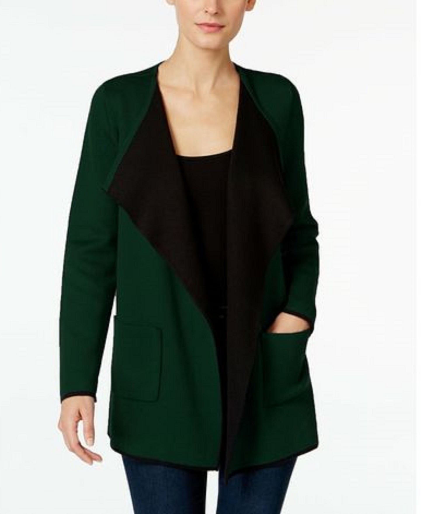 Alfani Women's Colorblocked Open-Front Cardigan Dark Green Size Extra Large