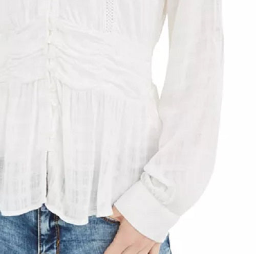 American Rag Juniors'' Textured Lace-Trimmed Peplum Top White Size Small