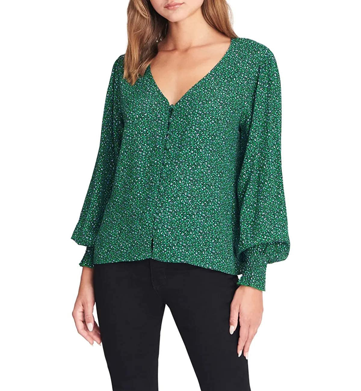 Sanctuary Women's Noelle Smocked Cuff Blouse Green Size Large