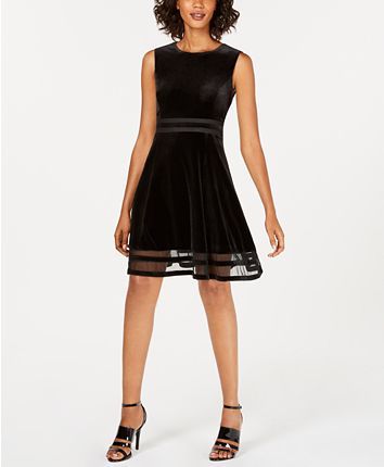 Calvin Klein Women's Velvet Illusion A Line Dress Black Size 16