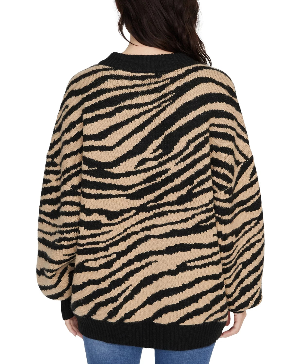 Sanctuary Women's Wild Kingdom Animal Print Sweater Black Size X-Large