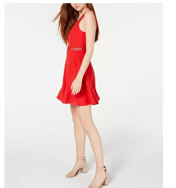 Speechless Junior's V Neck Skater Dress Red Size 13