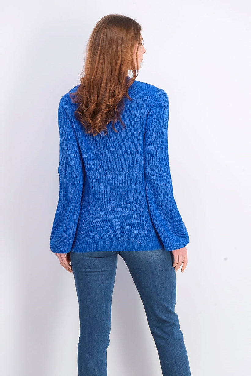 Weatherproof Vintage Women's Balloon-Sleeve Ruched Sweater Blue Size Large