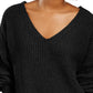 Hippie Rose Juniors' Chenille V-Neck Sweater Black Size Small