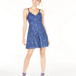 Teeze Me Juniors' Metallic Lace Fit & Flare Dress Dark Blue Size 1