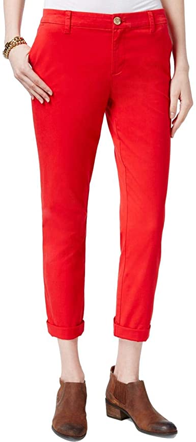 Tommy Hilfiger Women's Cuffed Chino Straight-Leg Pants Dark Red Size 8