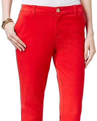 Tommy Hilfiger Women's Cuffed Chino Straight-Leg Pants Dark Red Size 8