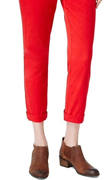 Tommy Hilfiger Women's Cuffed Chino Straight-Leg Pants Dark Red Size 8