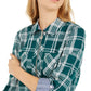 Tommy Hilfiger Women's Popover Plaid Cotton Top Green Size X-Small