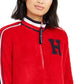 Tommy Hilfiger Women's Striped Trim Sherpa Sweatshirt Red Size X-Large
