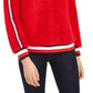 Tommy Hilfiger Women's Striped Trim Sherpa Sweatshirt Red Size X-Large