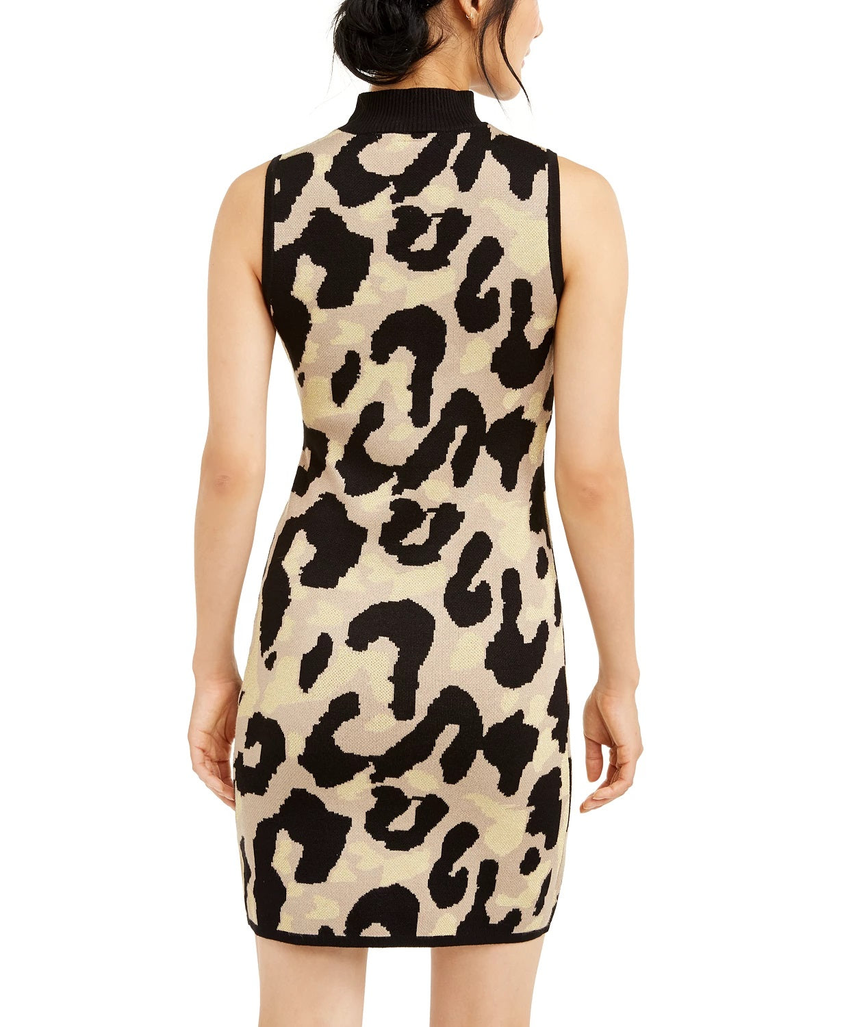 Planet Gold Juniors' Glitter Leopard-Print Sweater Dress Yellow Size Large