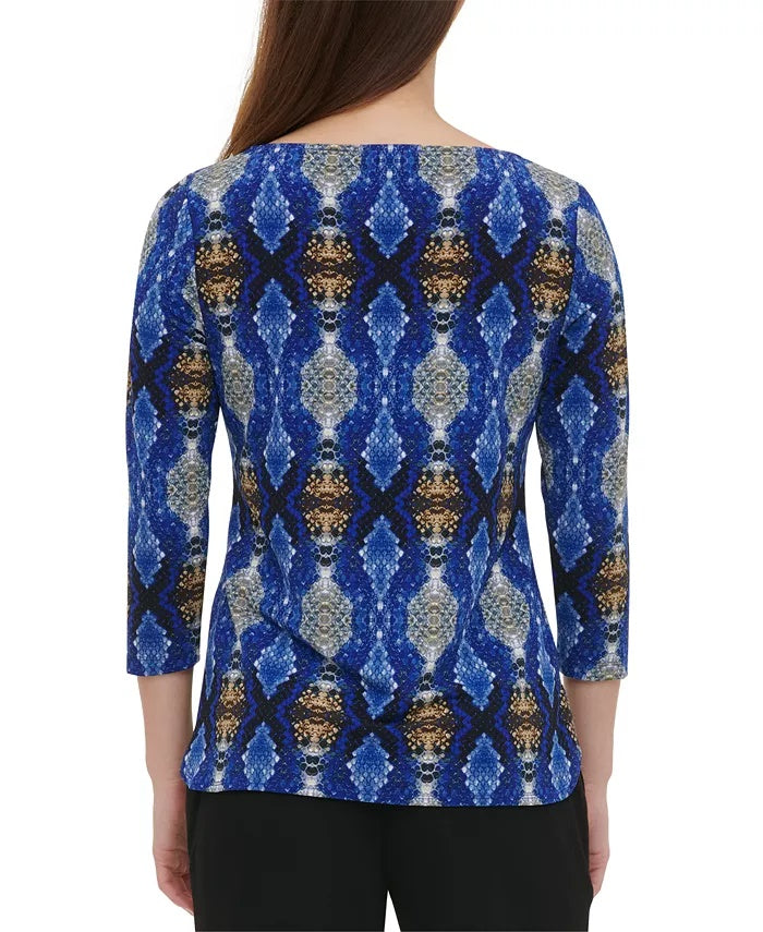 Calvin Klein Women's Embellished 3/4 Sleeve Top Blue Size X-Large