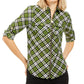 Michael Kors Women's Plaid Zip-Front Top Green Size Small
