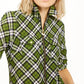 Michael Kors Women's Plaid Zip-Front Top Green Size Small