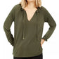 Michael Kors Women's Ruffled Long Sleeve V Neck Top Green Size Small