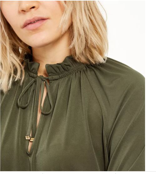 Michael Kors Women's Ruffled Long Sleeve V Neck Top Green Size Small